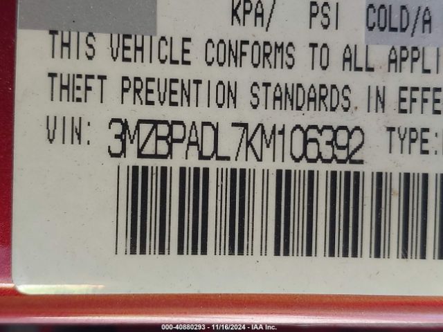 3MZBPADL7KM106392 Mazda Mazda3 Preferred Package