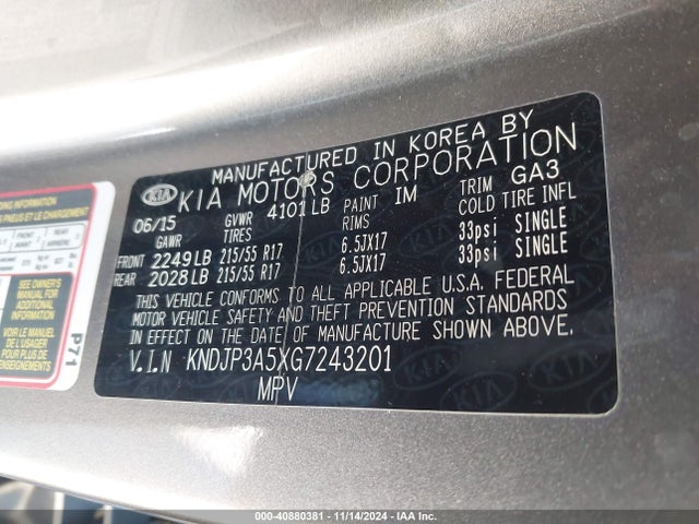 KIA SOUL + 2016 KNDJP3A5XG7243201 Image 9