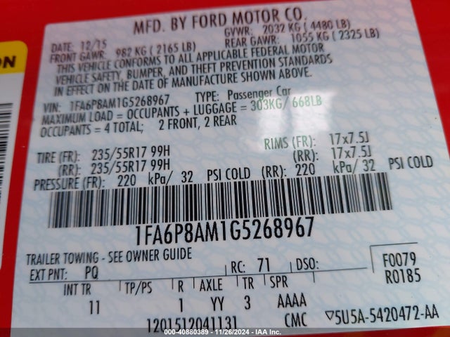 1FA6P8AM1G5268967 Ford Mustang V6