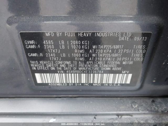 4S4BRBDCXE3236784 Subaru Outback 2.5i Premium