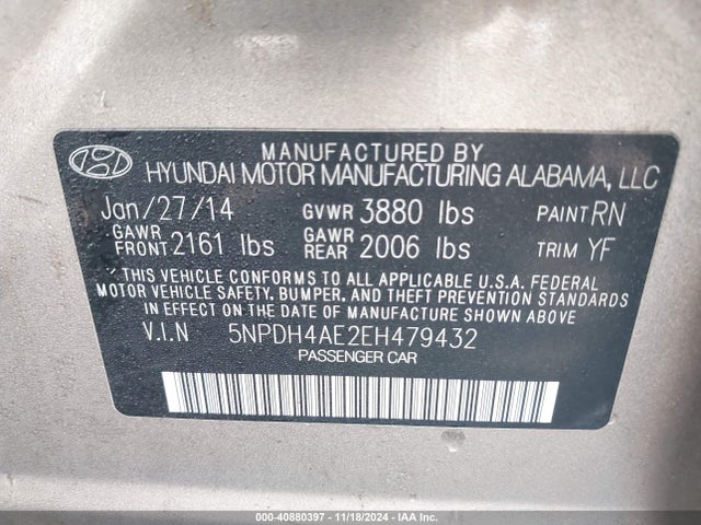 Hyundai ELANTRA SE 2014 5NPDH4AE2EH479432 Image 9