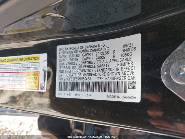 Honda Civic Sport 2022 2HGFE2F55NH504381 Image 9