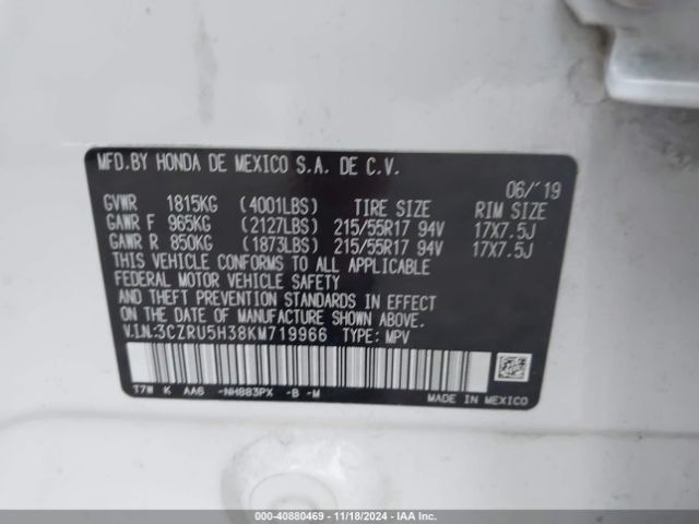 3CZRU5H38KM719966 Honda HR-V LX
