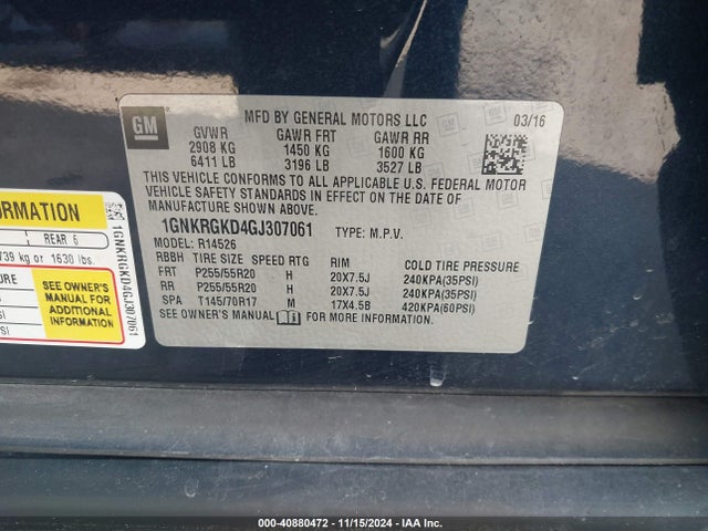 1GNKRGKD4GJ307061 Chevrolet Traverse 1lt