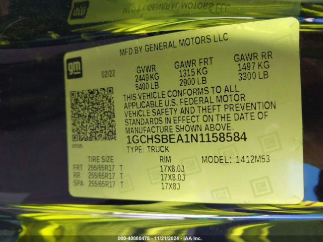 1GCHSBEA1N1158584 Chevrolet Colorado 2wd  Long Box Wt