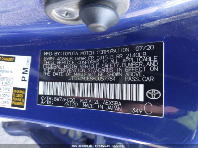 JTDS4MCE8MJ057784 Toyota COROLLA SE