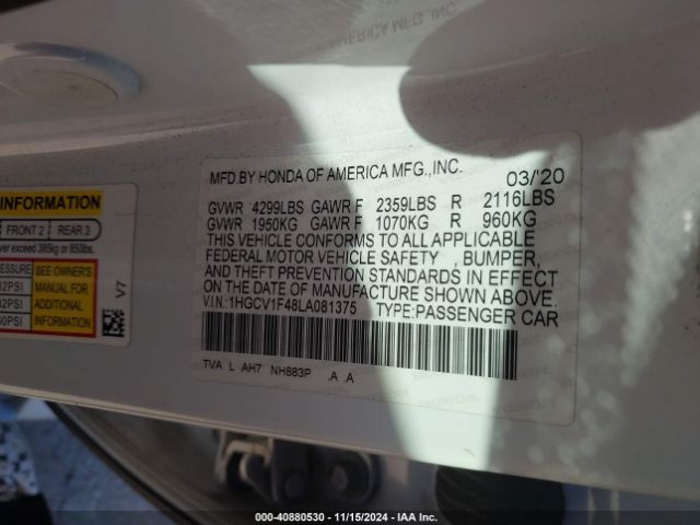 1HGCV1F48LA081375 Honda ACCORD EX