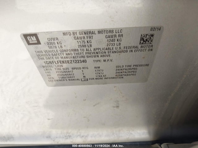 Chevrolet EQUINOX 1LT 2014 1GNFLFEK6EZ122340 Image 9