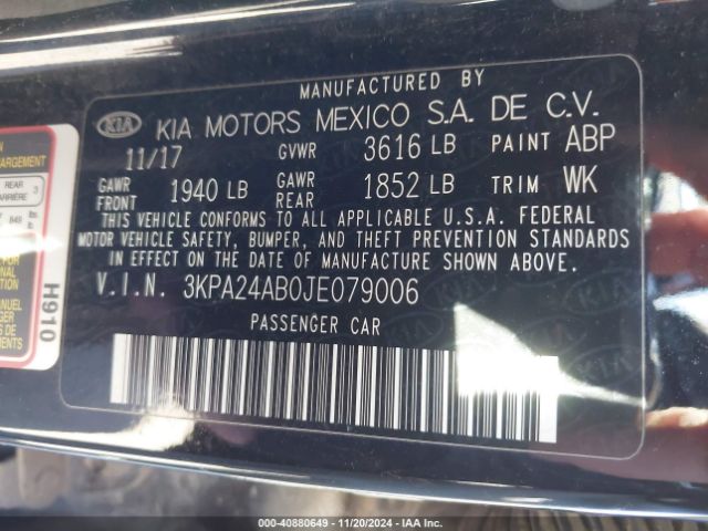 3KPA24AB0JE079006 KIA RIO LX