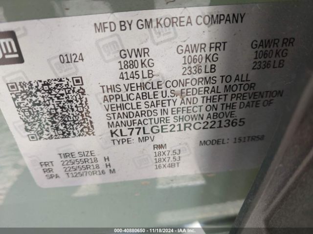 KL77LGE21RC221365 Chevrolet Trax Fwd 1rs