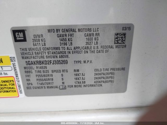5GAKRBKD2FJ305269 Buick Enclave Leather