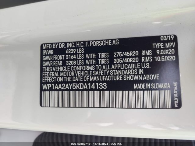 WP1AA2AY5KDA14133 Porsche Cayenne