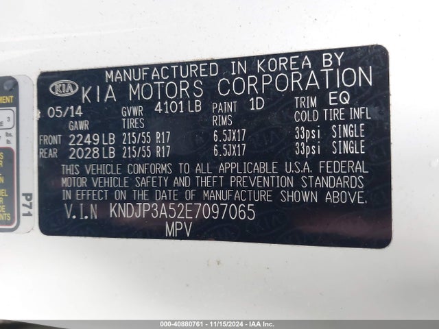 KIA SOUL + 2014 KNDJP3A52E7097065 Image 9