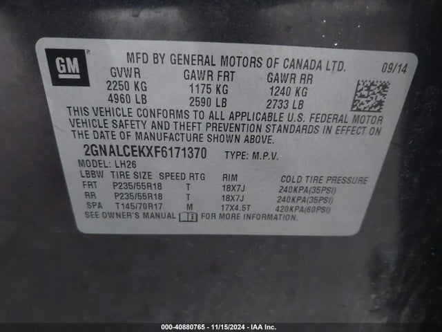 Chevrolet Equinox 2lt 2015 2GNALCEKXF6171370 Image 9