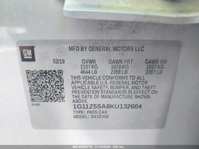 1G11Z5SA8KU132604 Chevrolet IMPALA LT