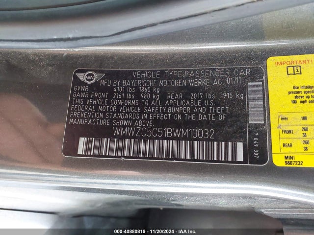 2011 MINI COOPER S COUNTRYMAN WMWZC5C51BWM10032 Photo 8