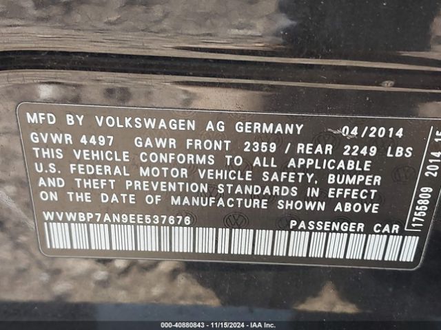 WVWBP7AN9EE537676 Volkswagen Cc 2.0t Sport