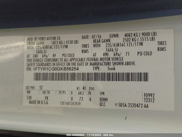 1FTYR1CG0GKB56254 Ford Transit-250