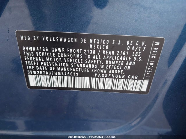 3VW2B7AJ7HM376039 Volkswagen Jetta 1.4t S