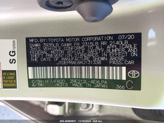 Toyota COROLLA LE 2021 JTDEPMAE6MJ131338 Image 9