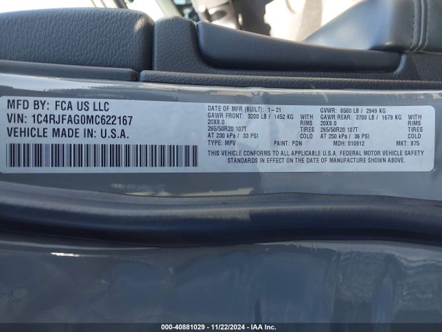 1C4RJFAG0MC622167 Jeep Grand Cherokee Laredo X 4x4