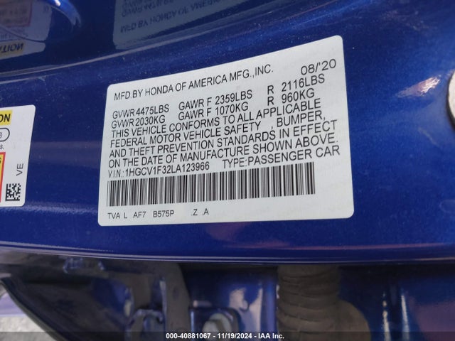 1HGCV1F32LA123966 Honda Accord Sport
