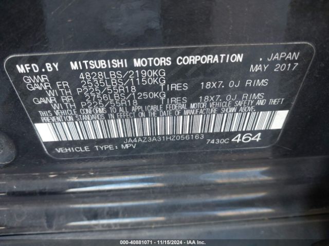 JA4AZ3A31HZ056163 Mitsubishi Outlander Se