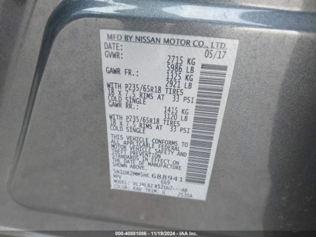 5N1DR2MM5HC688941 Nissan Pathfinder S