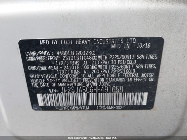 JF2SJABC6HH491658 Subaru Forester 2.5i