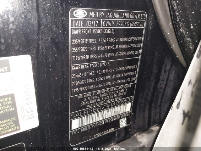 SALRRBBV3HA009534 Land Rover Discovery Hse