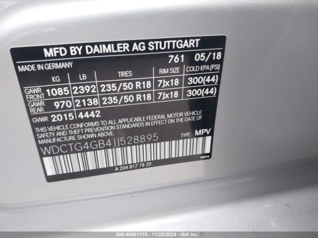 WDCTG4GB4JJ528895 Mercedes-Benz Gla 250 4matic