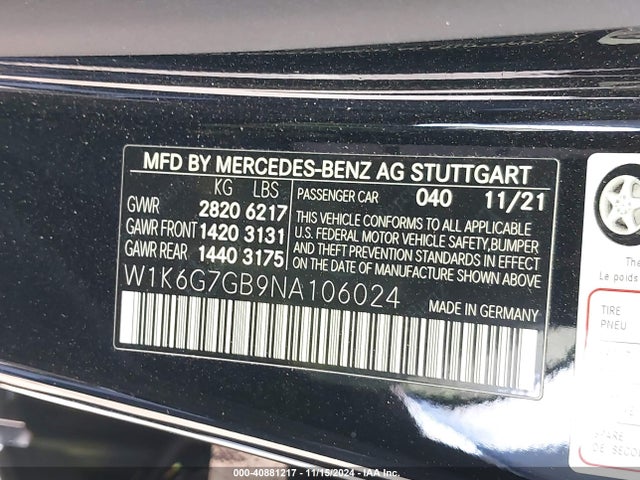 W1K6G7GB9NA106024 Mercedes-Benz S 580 4matic