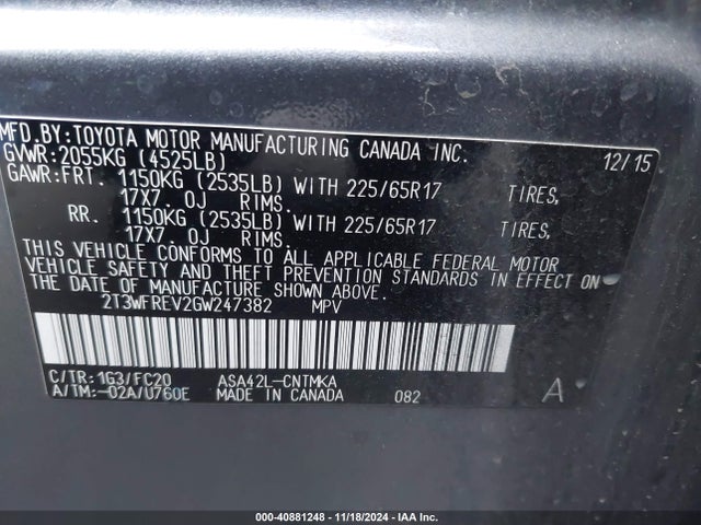 Toyota Rav4 Xle 2016 2T3WFREV2GW247382 Image 9