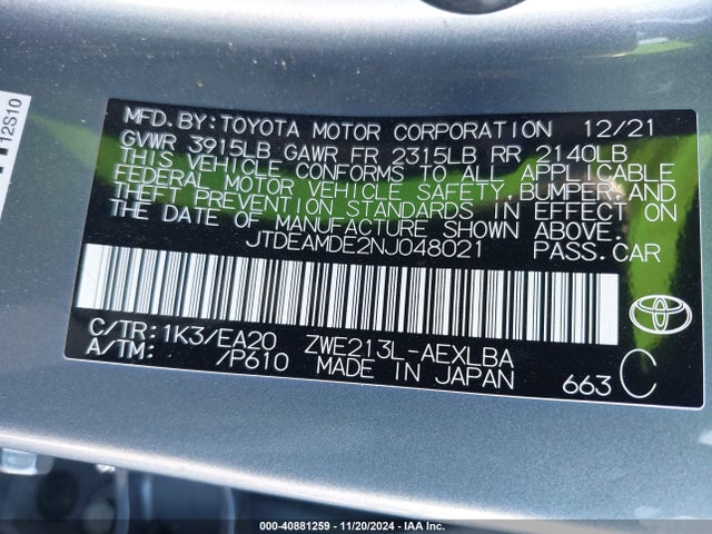 Toyota Corolla Hybrid Le 2022 JTDEAMDE2NJ048021 Image 9