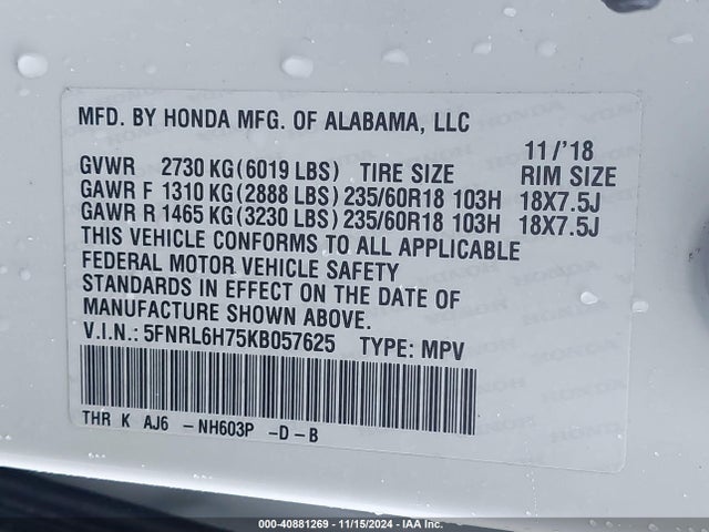 Honda Odyssey Ex-l 2019 5FNRL6H75KB057625 Image 9