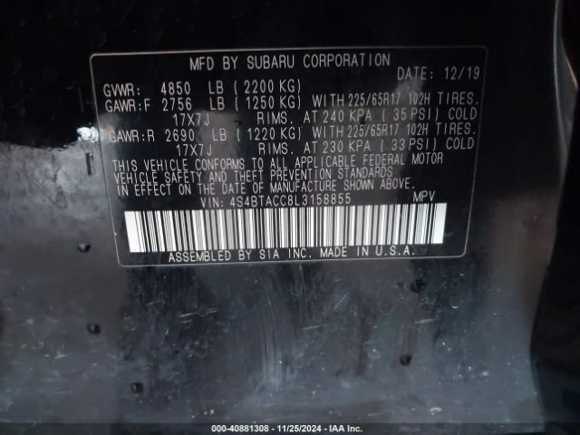 4S4BTACC8L3158855 Subaru Outback Premium