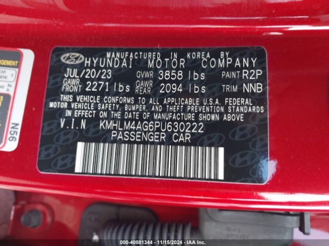 KMHLM4AG6PU630222 Hyundai ELANTRA SEL