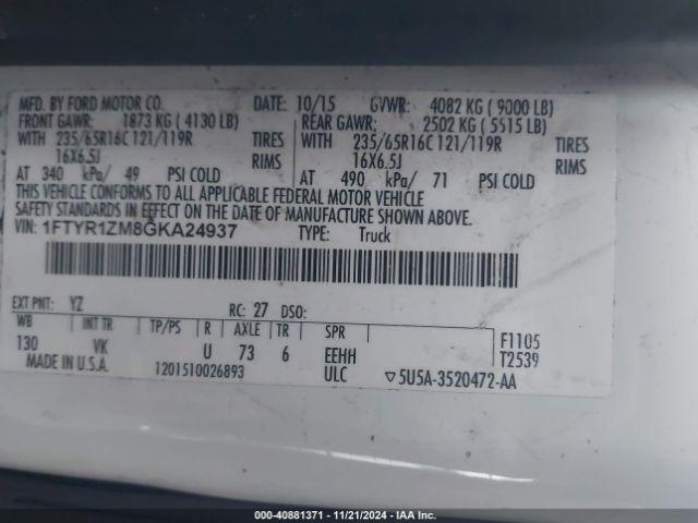 1FTYR1ZM8GKA24937 Ford Transit-250