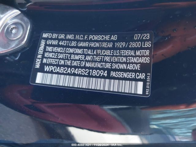 2024 PORSCHE 911 WP0AB2A94RS218094 Photo 8