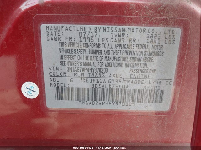 Nissan SENTRA SV 2017 3N1AB7AP4HY370309 Image 9