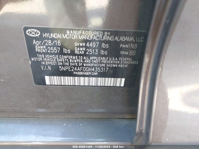 Hyundai SONATA SE 2016 5NPE24AF0GH435317 Image 9