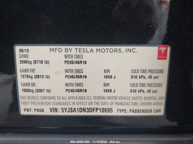 2013 TESLA MODEL S 5YJSA1DN3DFP10695 Photo 8