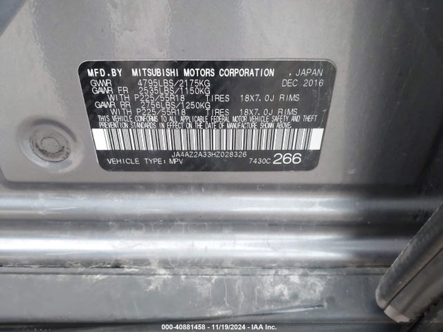 Mitsubishi Outlander Es 2017 JA4AZ2A33HZ028326 Image 9