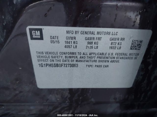1G1PH5SB0F7273063 Chevrolet Cruze Eco Auto