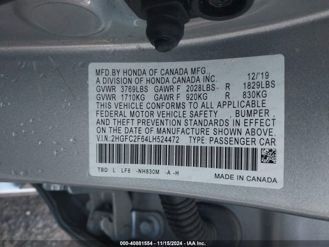 Honda Civic Lx 2020 2HGFC2F64LH524472 Image 9