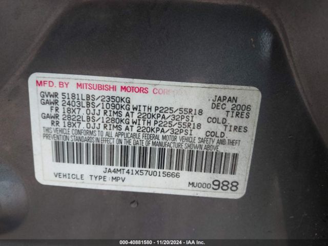 2007 MITSUBISHI OUTLANDER JA4MT41X57U015666 Photo 8
