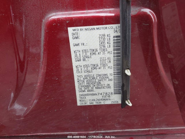 Nissan Frontier Sv 2019 1N6DD0FR8KN747828 Image 9