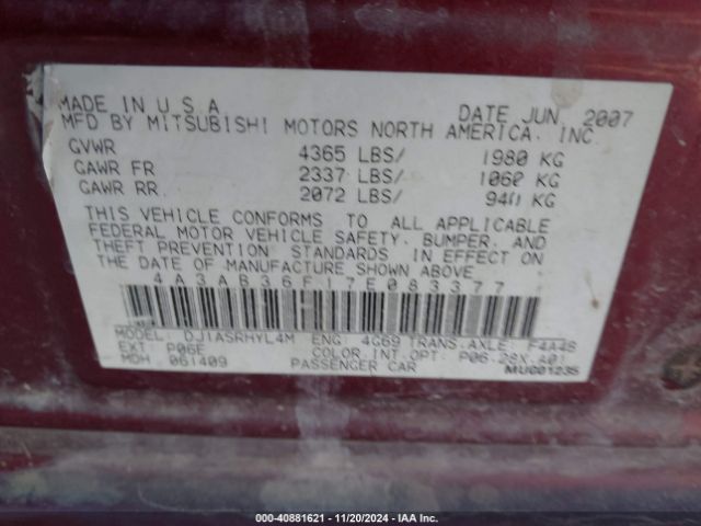 2007 MITSUBISHI GALANT 4A3AB36F17E083377 Photo 8