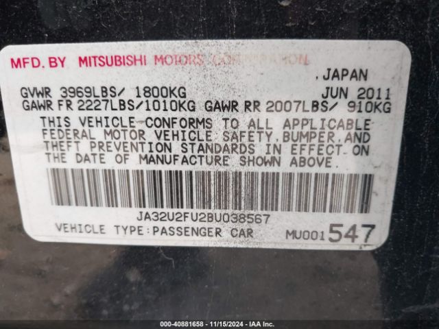 2011 MITSUBISHI LANCER JA32U2FU2BU038567 Photo 8