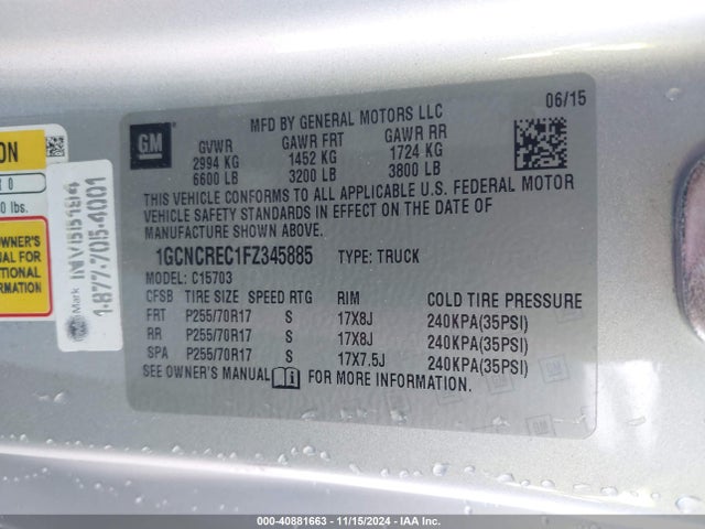 Chevrolet Silverado 1500 1lt 2015 1GCNCREC1FZ345885 Image 9